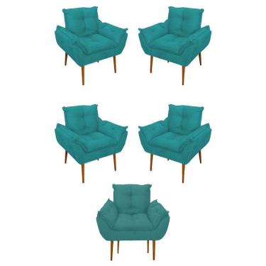 Imagem de Kit 05 Poltrona Opala Sofá Sala, Quarto, Escritório Suede Cor:azul Turquesa