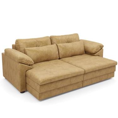 Imagem de Sofá Retrátil Para Sala de Estar 3 Lugares 250cm Riza S03 Couro Soft Bege - Lyam Decor