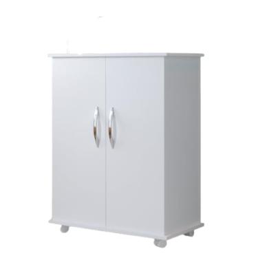 Imagem de Balcao Multiuso Cozinha, Armário Balcão 5 Prateleiras Branco/Preto com Rodinhas Porta Duplas, 72×60×34cm(BRANCO)