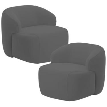 Imagem de Kit 02 Poltronas Decorativa Orgânica Giratória Para Sala Living Barolo L06 Veludo Grafite - Lyam Decor