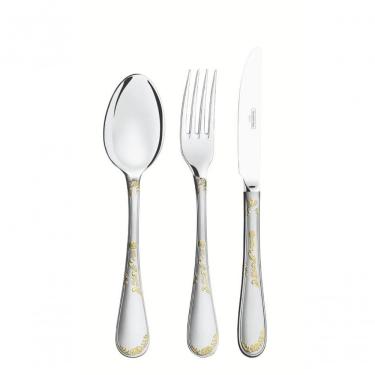 Imagem de Faqueiro Tramontina Renascença Inox Com Facas De Mesa Detalhes Em Ouro E Estojo De Madeira 76 Peças