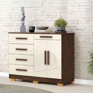Imagem de Cômoda Sapateira Sirius 5 Gavetas 2 Portas Imbuia/champanhe - Vila Rica