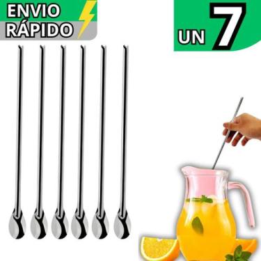 Imagem de Kit 07 Colher Para Suco Bailarina em Inox Barman Drinks Caipirinha Col