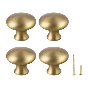 Imagem de Yiking Puxadores de armário de latão sólido premium puxador de gaveta de latão puro escovado pequeno puxador de gaveta de ouro redondo moderno para cozinha banheiro porta de armário 4 peças 3,5 cm