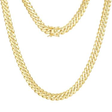 Imagem de Ucciyo Corrente de elos cubanos para homens, banhado a ouro 18 quilates, corrente de prata maciça/ouro, colar masculino 10 mm/12 mm/14 mm/16 mm de espessura, colar de corrente cubana Miami sem manchas