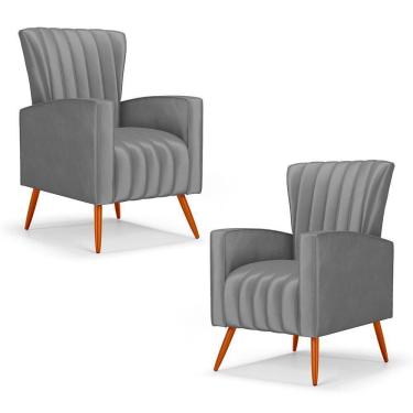 Imagem de Kit 02 Poltronas Decorativas Melody Com Pés Palito Suede Cinza - Abmaza