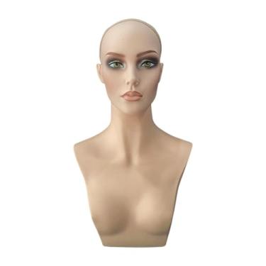Imagem de Zialofi Cabeça de manequim feminina com ombro, busto de cabeça de manequim, suporte de exibição de peruca profissional multiuso para chapéu, brincos e colar