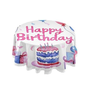Imagem de SEHANY Toalha de mesa redonda para festa de feliz aniversário de 152 cm, tecido lavável sem rugas, toalha de mesa redonda com decoração de renda para decoração de aniversário de restaurante