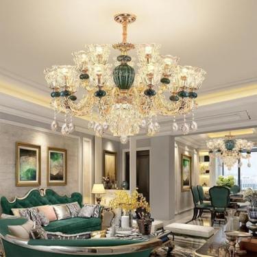 Imagem de Lustre de luxo em cerâmica e cristal, design europeu, ideal para quartos aconchegantes, salas de estar elegantes e salas de jantar. Eficiente em termos energéticos (10 lâmpadas).