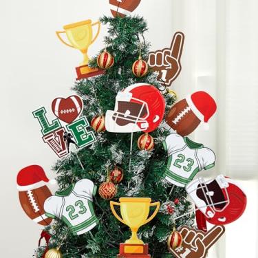 Imagem de Bucherry Conjunto de 18 palhetas de árvore de Natal de futebol, decorações de Natal para ambientes internos e externos, ornamentos para enfeite de árvores, arranjos florais, faça você mesmo, vaso de