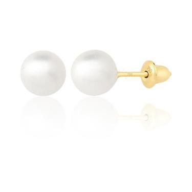 Imagem de Brinco Ouro 18k 750 Pérola 5mm Feminino 2º Furo Adulto Par - Gift Plac