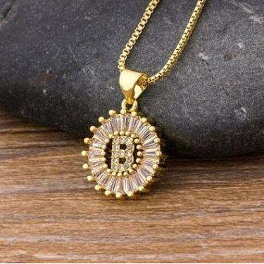 Imagem de Colar Dourado Letra Inicial Strass Brilhante Nome - DCXAM