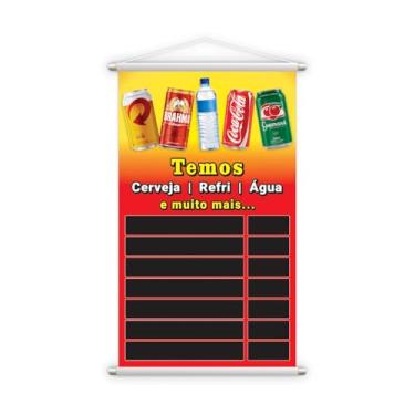 Imagem de Banner Menu Brasileiro para Bar e Restaurante, Cerveja, Refrigerante e Água, Design Profissional Vermelho e Amarelo, Preços Ajustáveis BS220-60X40