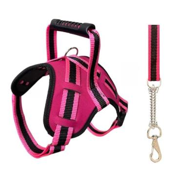 Imagem de Coleira Peitoral Ajustável com Guia para Cães Grandes – Peitoral Resistente com Anti-Puxão para Pitbull Doberman e Raças Fortes (ROSA,PP)