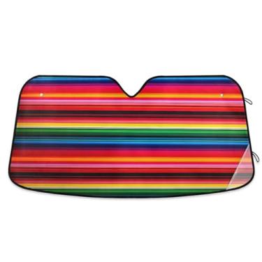 Imagem de ATTX Para-brisa de carro com listras coloridas 144.8 cm x 80.0 cm Escudo solar universal com proteção UV, persiana de janela frontal automática dobrável para caminhões Sedans SUVs #444