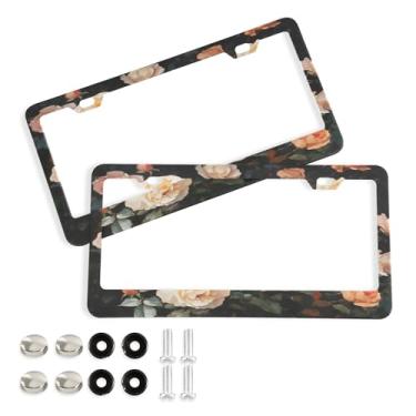 Imagem de SEHANY Molduras de placa de carro rosa dos namorados, capas de moldura de placa de carro de alumínio à prova de ferrugem com orifícios elípticos e parafusos serve para veículos padrão dos EUA tamanho