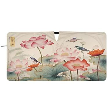 Imagem de Blueangle Guarda-sol para para-brisas florais beija-flores chineses - 149,9 cm x 76,2 cm dobrável para janela dianteira do carro blocos de para-sol raios UV viseira de sol (284)