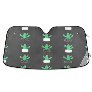 Imagem de SEHANY Pára-brisa de carro cacto planta verde para-sol dobrável janela frontal protetor de viseira solar para carro, SUV, caminhão - Mantenha o veículo fresco, 139 x 70 centímetros