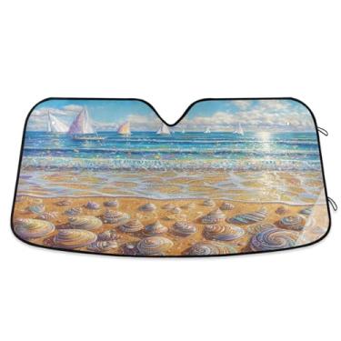 Imagem de ATTX Para-brisa de carro Sea Beach 139.7 cm x 70.1 cm Protetor solar universal com proteção UV, persiana de janela frontal automática dobrável para caminhões Sedans SUVs #172