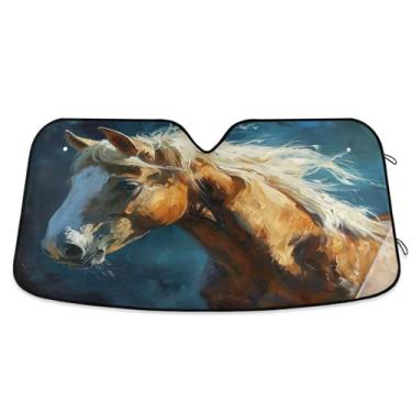 Imagem de SEHANY Para-brisa frontal sombra de sol dobrável cavalo galopante, bloqueia os raios UV para manter seu veículo fresco. Protetor de viseira solar para carros e caminhões SUV 134,6 x 59,7 cm