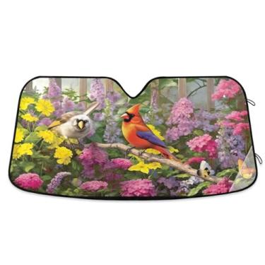 Imagem de ATTX Pássaro colorido jardim pára-brisa carro para-sol 134.6 cm x 59.7 cm protetor solar universal com proteção UV, persiana de janela frontal automática dobrável para Sedans SUVs caminhões #762