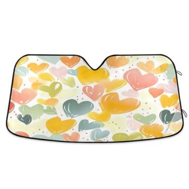 Imagem de ATTX Pára-brisas de carro colorido coração para-sol 144.8 cm x 80.0 cm escudo solar universal com proteção UV, persiana de janela frontal automática dobrável para caminhões Sedans SUVs #208