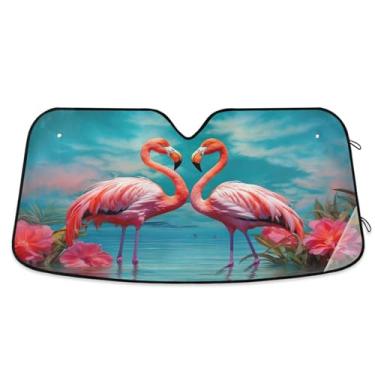Imagem de ATTX Para-brisa de carro flamingos rosa tropical 134.6 cm x 59.7 cm escudo solar universal com proteção UV, persiana de janela frontal automática dobrável para caminhões Sedans SUVs #878