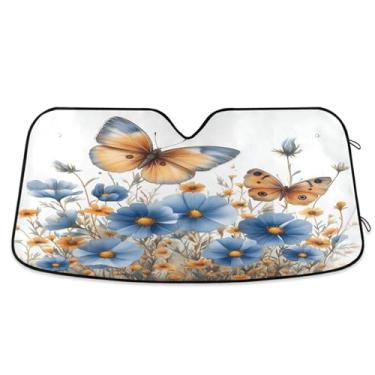 Imagem de ATTX Blue Wildflowers para-sol para para-brisas de carro 134.6 cm x 59.7 cm Protetor solar universal com proteção UV, persiana de janela frontal automática dobrável para caminhões Sedans SUVs #614