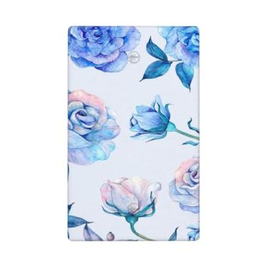 Imagem de Placas de parede elétricas com flores azuis em branco, placa decorativa para interruptor de luz, 1 placa de interruptor e tampa de tomada 7 x 11,4 cm para cozinha, quarto, decoração de casa