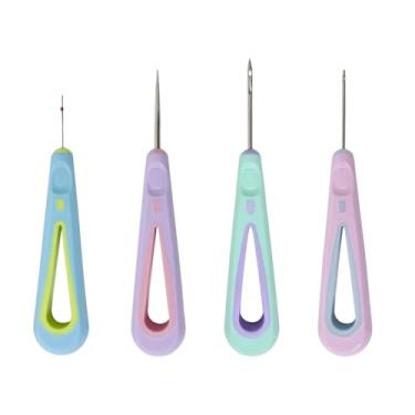 Imagem de predolo Kit com 4 furadores de couro com gancho para ilhós, práticos e com cabo de borracha, ideais para costura, reparo de calçados e encadernação.