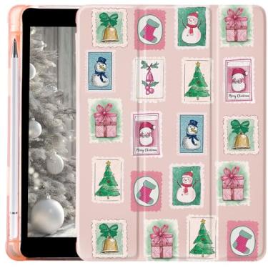 Imagem de CozyNestCY Linda capa de boneco de neve de Natal para iPad 10,9 polegadas com desenho animado de árvore de Papai Noel para Ipad Auto Sleep/Wake antiderrapante à prova de choque capa de silicone macio