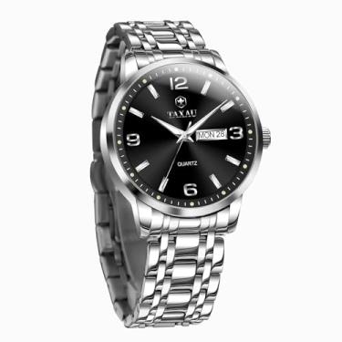 Imagem de Taxau Relógio masculino à prova d'água, luxuoso, minimalista, analógico, quartzo, com data, dia, aço inoxidável, casual, clássico, prata, relógio masculino com escala luminosa e ponteiros para hombres