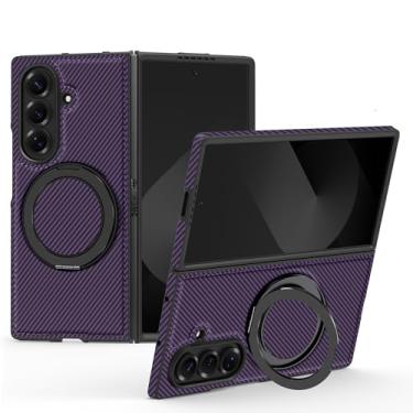 Imagem de Capa com suporte magnético em fibra de carbono para Samsung Galaxy Z Fold 7 6 5 4 3 Fold7 Fold6 5g com rotação de 360° (Para Galaxy Z Fold5/Roxo)