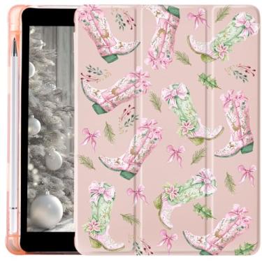 Imagem de CozyNestCY Linda capa de botas de Natal com laço para iPad 10,9 polegadas 10ª linda capa de fita rosa para Ipad Auto Sleep/Wake antiderrapante à prova de choque capa de silicone macio TPU capa