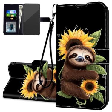 Imagem de RAUEDWDJS Capa carteira para Samsung Galaxy A16 5G/4G, suporte de cartão de couro PU, alça de pulso, flip fólio, à prova de choque, capa para Galaxy A16 5G-Lovely Sloth Sunflower