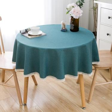 Imagem de Wuluwala Toalha de mesa redonda de tecido decorativo de cor sólida de 89 cm, toalha de mesa de linho de algodão com acabamento em renda, resistente a manchas, capa de mesa de jantar para cozinha, café