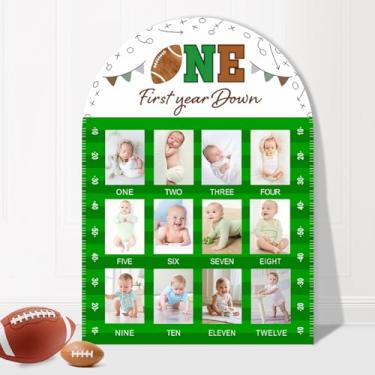 Imagem de Auch Quadro de fotos First Year Down My First Year Football Baby First Year Moldura para fotos de 12 meses, quadro de marcos de 12 meses, quadro de madeira, decoração de 1º aniversário (serve para
