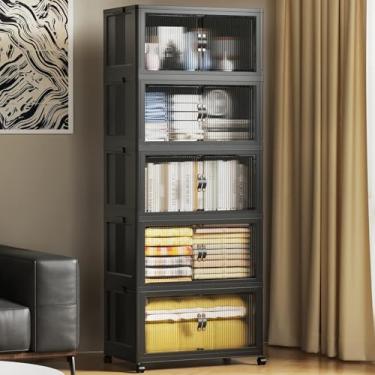 Imagem de SAILUN Caixas de armazenamento empilháveis de 81 Gal/325 Qt, caixas de armazenamento dobráveis dobráveis com tampa, organizadores de armário e caixa de armazenamento com porta preta 56 cm L x 33 cm P