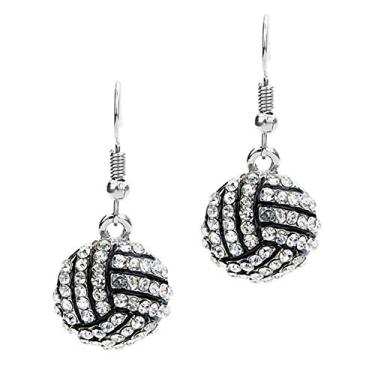 Imagem de Brincos pendentes de beisebol, basquete, voleibol, pingente, strass, cristal, círculo, gancho, para mulheres, meninas, joias esportivas, presentes, Metal Cristal Strass