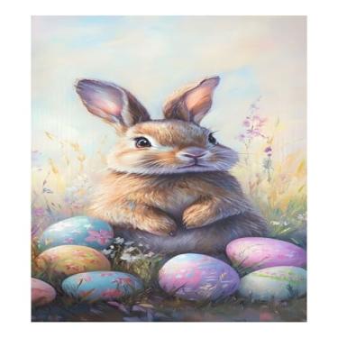 Imagem de Qilmy Capa magnética para máquina de lavar louça, ovos de páscoa e coelhos fofos, 58 x 66 cm, capa decorativa para geladeira para porta frontal, adesivo, máquina de lavar, painel de geladeira