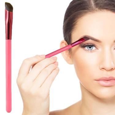 Imagem de 1 pincel de sobrancelha com cerdas anguladas de cabo longo para sobrancelhas, pincel de delineamento para contorno dos olhos, café, 14,5 cm