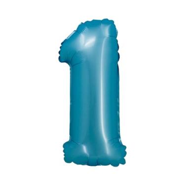 Imagem de BALAO CROMADO C/CANUDO 16" AZUL NUMERO 1