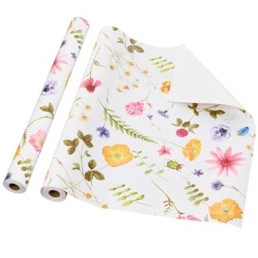 Imagem de Tenceur Papel para quadro de avisos floral selvagem em aquarela de 61 cm x 30 m, rolo de papel colorido resistente ao desbotamento sazonal primavera verão decoração para parede escolar, quadro-negro