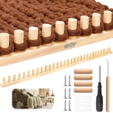 Imagem de ZOCONE O tear de cobertor grosso de madeira de 117 cm inclui agulhas de crochê, cobertor ajustável para fio de cobertor grosso, tear de tricô manual para iniciantes, sem necessidade de agulhas ou