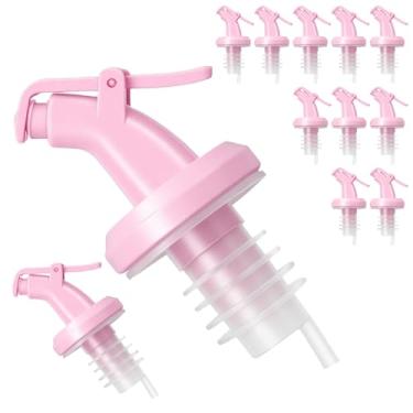 Imagem de Mysora Pacote com 12 bicos de licor, despejadores de garrafa rosa para boca de garrafa de 19-20 mm, bicos de vinho de plástico rosa, dispensadores de óleo reutilizáveis para álcool, xarope de azeite