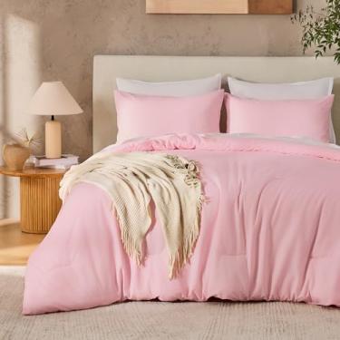 Imagem de Andency Conjunto de edredom King grande, rosa, 3 peças, leve e macio, conjunto de cama de microfibra fofa grande (120 x 98 pol, 2 fronhas)