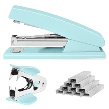 Imagem de Grampeador com capacidade para 25 folhas com 1000 grampos e removedor de grampos - grampeadores para mesa, grampeador antiderrapante de escritório com grampos, azul