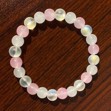 Imagem de Pulseiras elásticas com contas para mulheres, pedra da lua, pulseira de quartzo rosa para melhorar a intuição joia presente perfeita para o amor, One Size, Pedra, Sem Pedra Preciosa