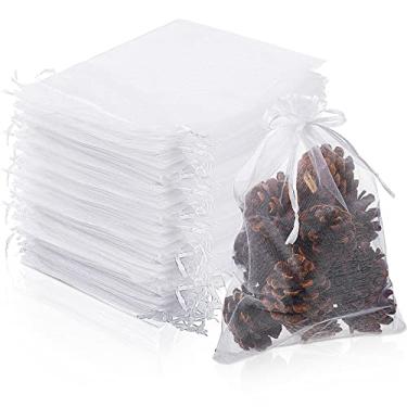 Imagem de Funtery 300 unidades de sacos de organza grandes de Natal 18 x 23 cm branco organza festa embalagem malha cordão sacos de presente bolsa de joias embalagem de presente para dia dos namorados casamento