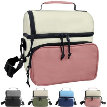 Imagem de QDCYP Lancheira e lancheira para mulheres e homens, plataforma dupla - lancheira à prova de vazamento com alça ajustável, lancheira isolada para trabalho, piquenique, praia, acampamento, viagem (rosa